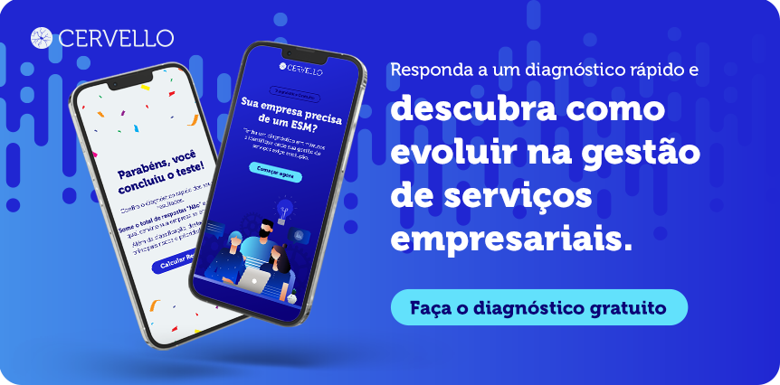 Imagem promocional sobre gestão de serviços empresariais com celulares exibindo resultados de teste e diagnóstico gratuito.